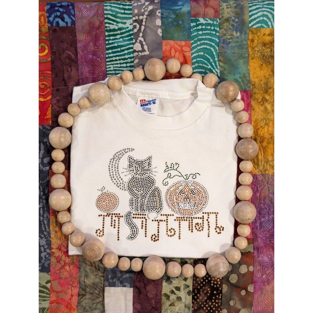 One of a kind Rhinestone Halloween shirt for girls or boys size small black cat